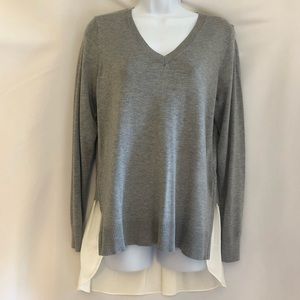 Adrianna Papell V-Neck Sweater Top M Gray